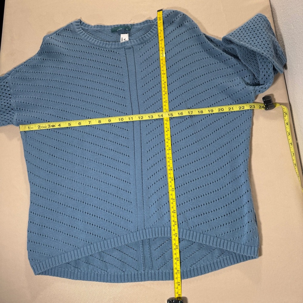 Prana Womens XL Blue Organic Cotton Pointelle Chevron Knit Sweater High Low Hem - Picture 10 of 10